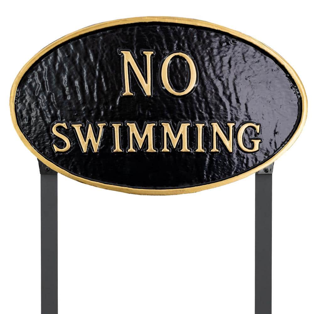 10 in. x 18 in. Large Oval No Swimming Statement Plaque Sign with Lawn Stakes - Black/Gold price history on PriceWatchPro