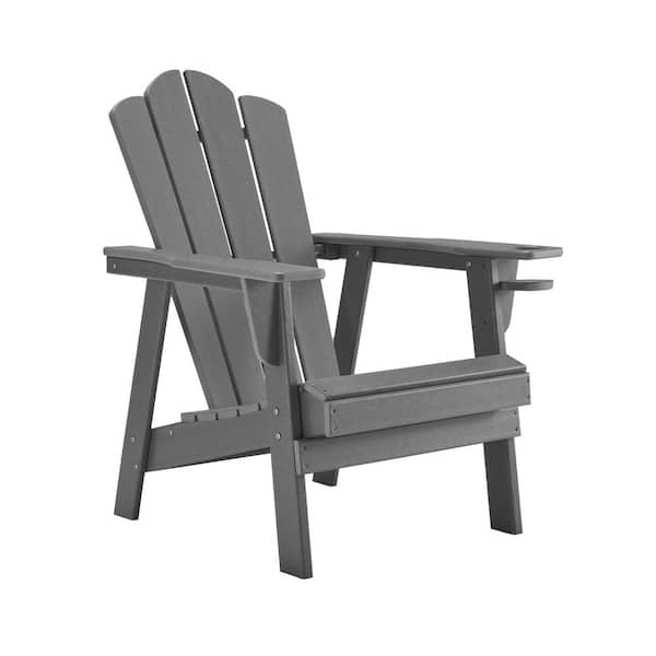 HOMMOW Durable Adirondack Chair Patio Chairs Fire Pit Chairs - HDPE Poly Lumber with Cup Holder All-Weather Resistant Gray