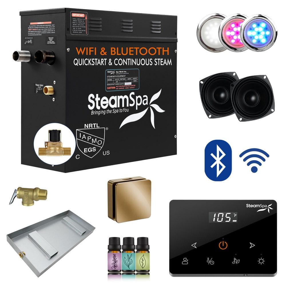 Black Series 9000-Watt Steam Generator with Advanced Touch Screen, Bluetooth WiFi Control and Auto Drain in Gold