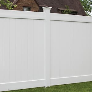 Acadia/Roosevelt 5 in. x 5 in. x 9 ft. White Vinyl Routed Fence Line Post