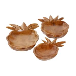 Brown Handmade Teak Wood Fruit Pineapple Decorative Bowl (Set of 3)