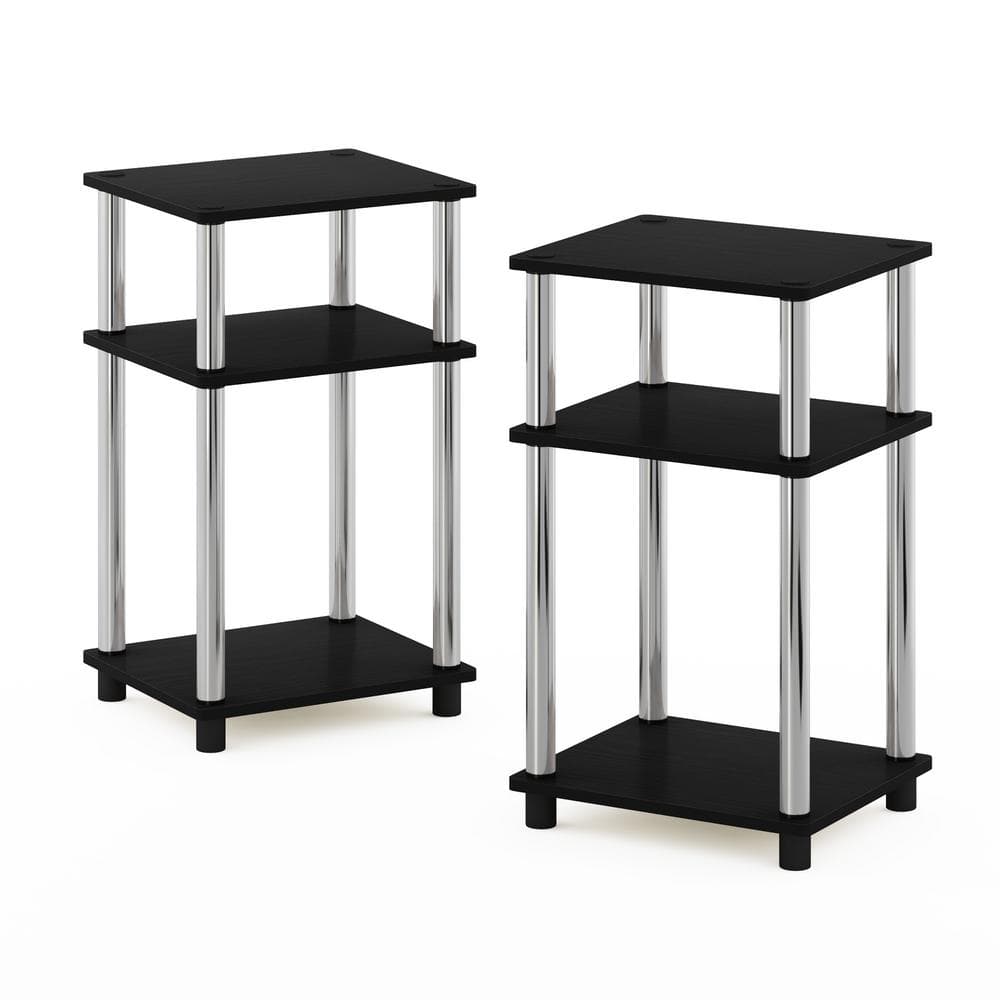 Americano and Chrome 3-Tier Wood and Metal End Table Set