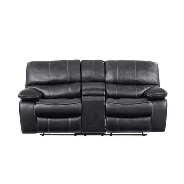 HomeRoots Charlie 38 in. Grey Solid Leather 2-Seater Standard Loveseat with Reclining