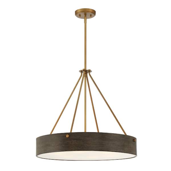 Erba 60-Watt 6-Light Old Satin Brass Modern Pendant Light with Grey Wood Shade and No Bulbs Included