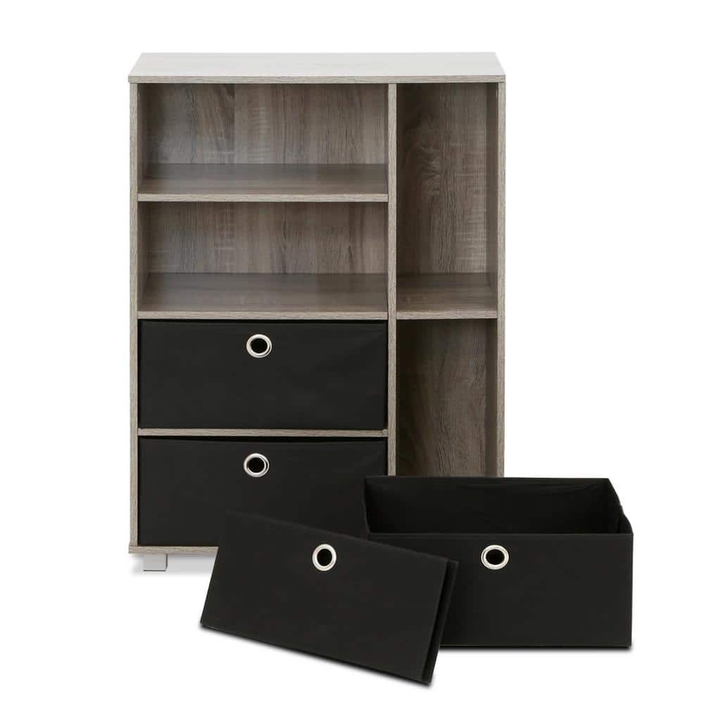French Oak Grey and Black Medium Storage Cabinet with 4 Drawers