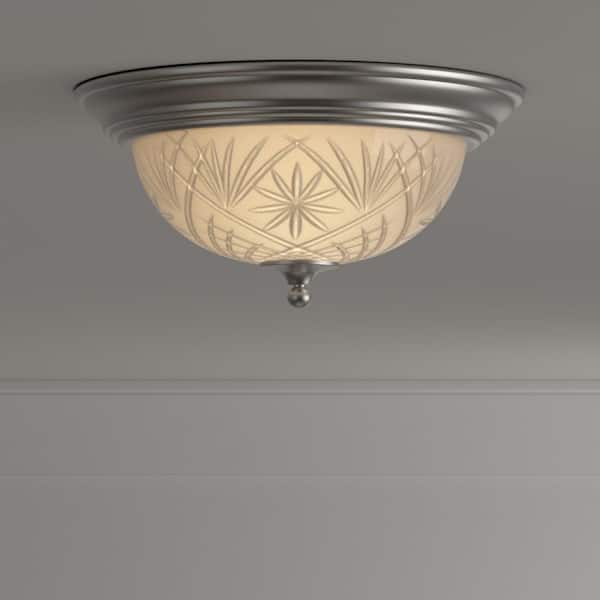 Hampton Bay 13 in. 2-Light Satin Nickel Flush Mount with Clear Glass Shade