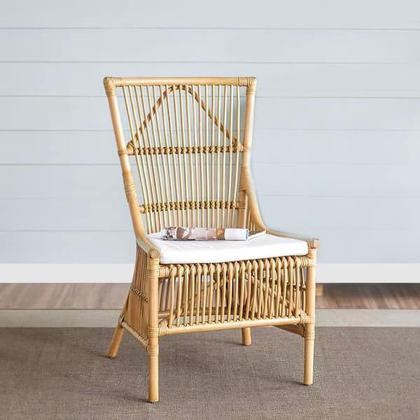 Benjara cane back wooden frame deals dining chair with padded seat