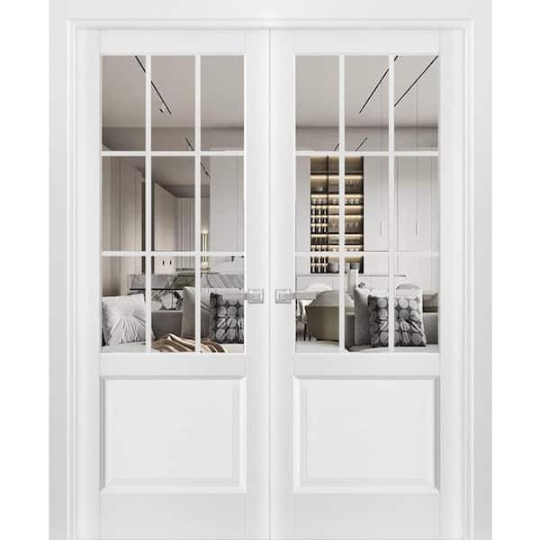 56 in. x 80 in. White Finished Universal/Reversible Clear Glass Solid Wood Assembly Required Interior Door Kit