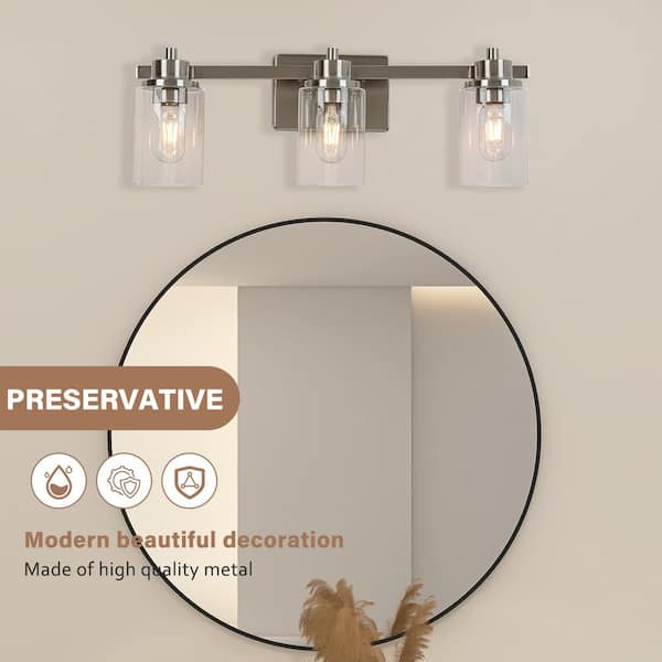 3 sandy nickel clear glass dressing table wall lamps, bulb not included