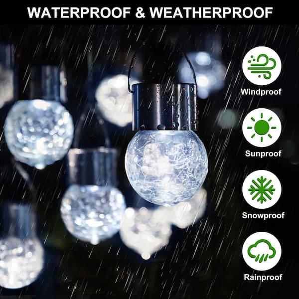 Solar Hanging Lights Outdoor: 12 Pack Cracked Glass Ball Lanterns Warm White