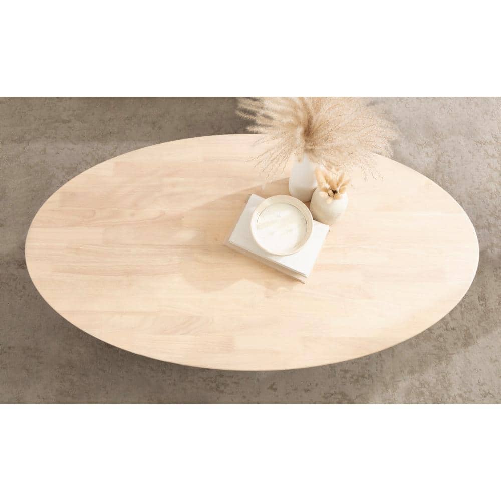 Natural Wood Oval Coffee Table with Storage and Sculptured Legs