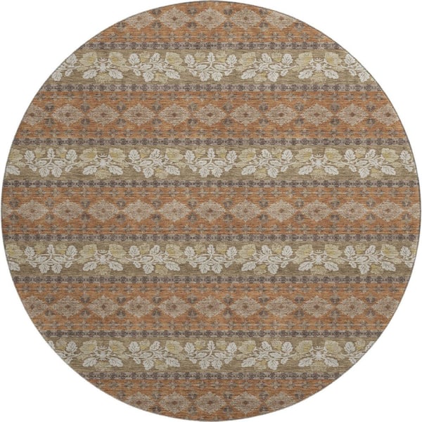 Mayfield Premium Machine Washable Abstract AMF2465 Terracotta 8 ft. x 8 ft. Round Rug