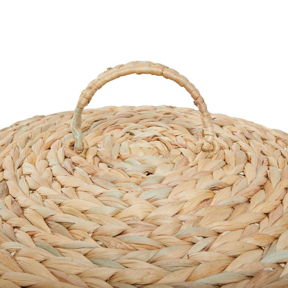 Light Brown Round Seagrass Storage Baskets with Lids, Set of 2
