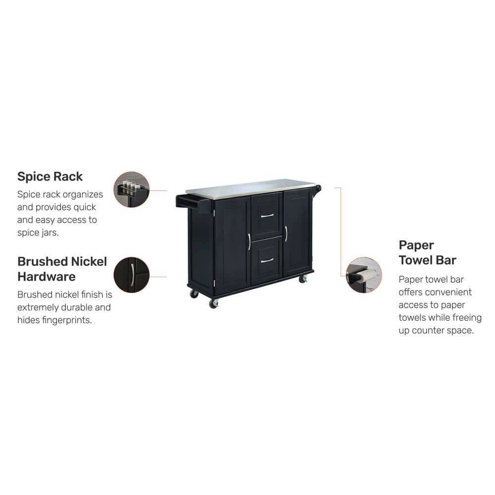 Rectangular Stainless Steel Kitchen Cart with Spice Rack and Storage