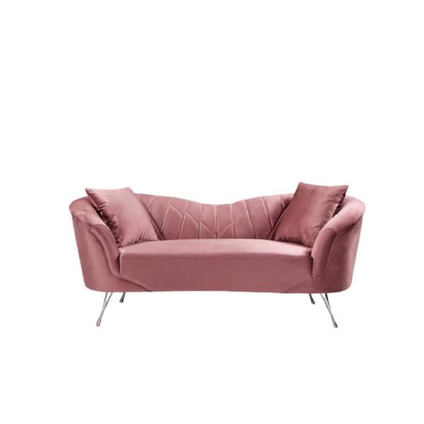 US Pride Furniture Flores 70 in. Rose Velvet 2-Seater Loveseat with Flared Arms