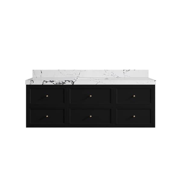 Willow Collections Roswell 60 in. Single Sink Freestanding Black Bath Vanity with Viola Night Qt. Top Unassembled