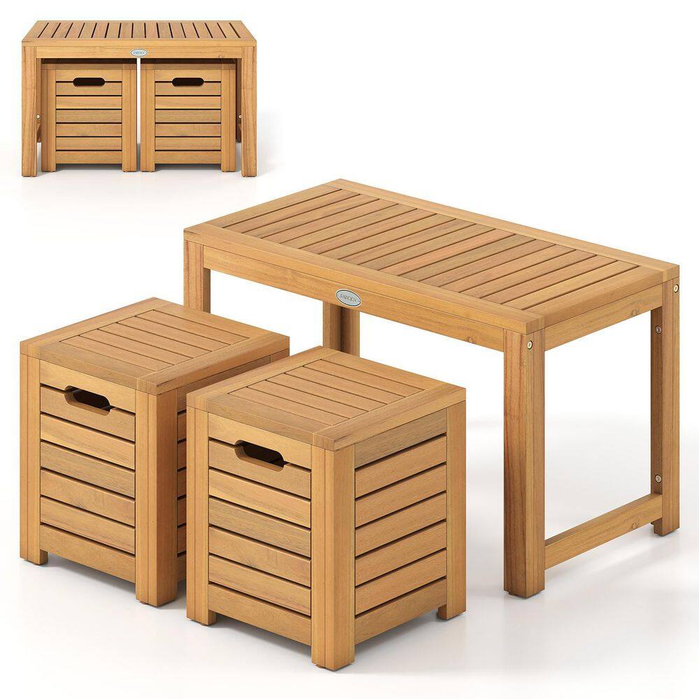 3-Piece Acacia Wood Outdoor Table and Stools Set price history on PriceWatchPro