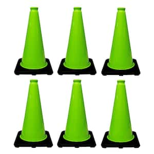 18 in. Lime Green Traffic Cone with Black Base 3 lbs. (6-Pack)