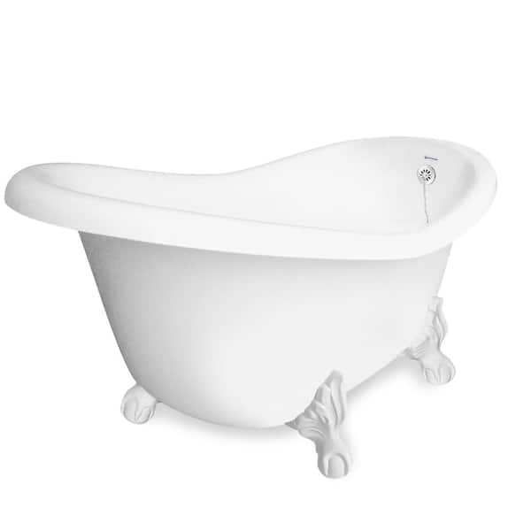 American Bath Factory 67 in. AcraStone Slipper Clawfoot Non-Whirlpool Bathtub and Feet in White