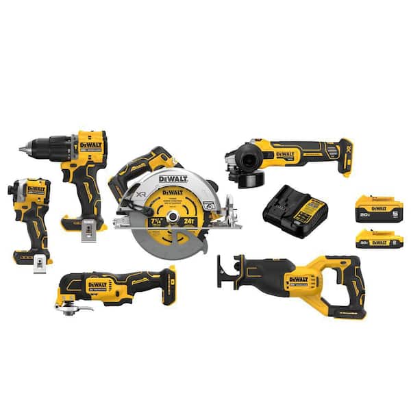 20V MAX Lithium-Ion Cordless 6-Tool Combo Kit with 5.0 Ah and 2.0 Ah Batteries and Charger