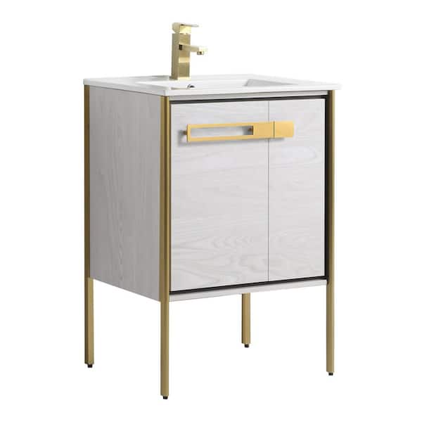 Oakville 24 in. W x 18.32 in. D x 33.5 in. H Bath Vanity in Mild Grey Oak with White Ceramic Top