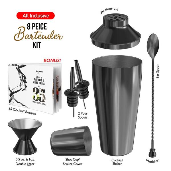 Bartender Kit 18-Piece Black Cocktail Shaker Set Rotating Stand Bar Tools  Gifts
