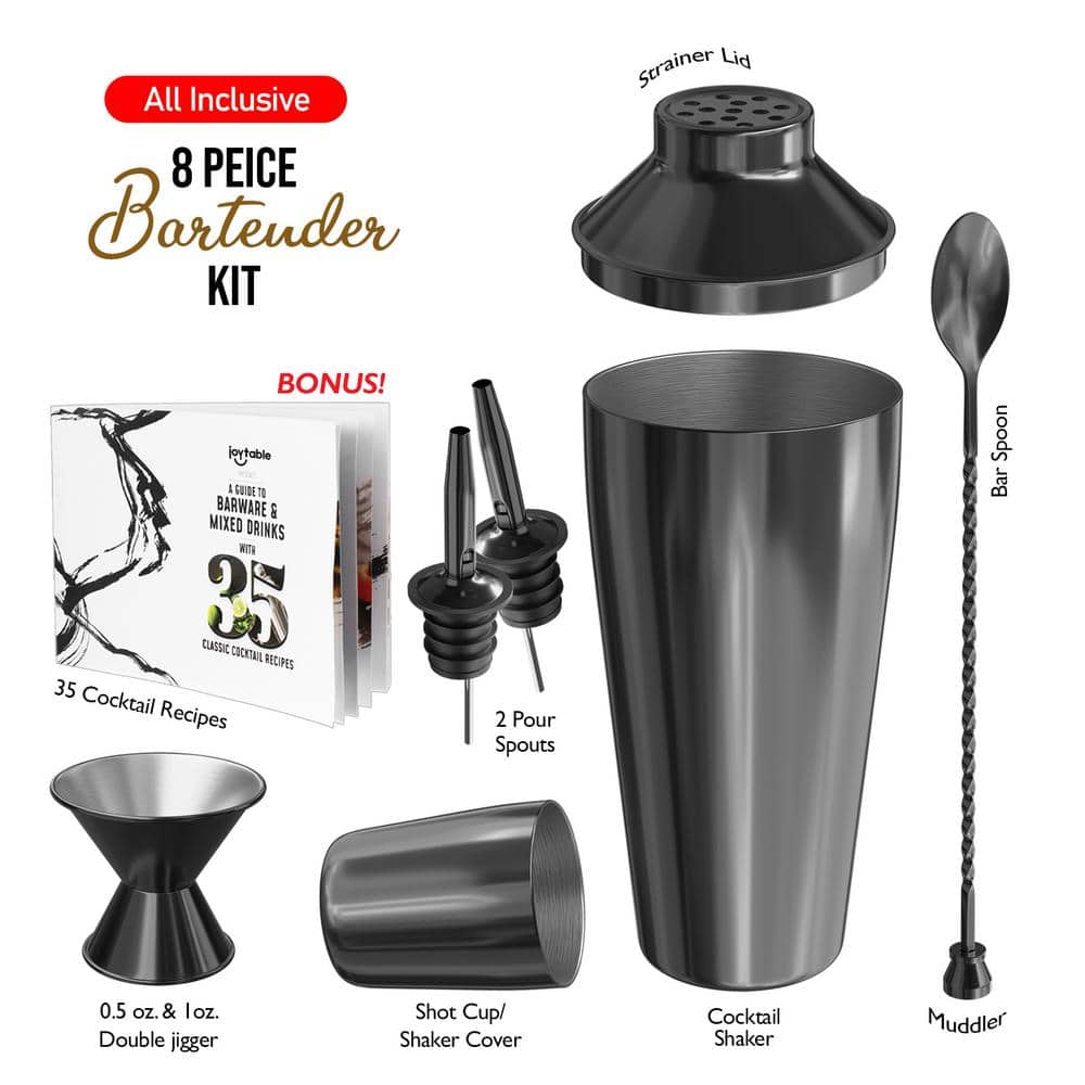 Black Stainless Steel 8-Piece Cocktail Shaker Bar Tool Set