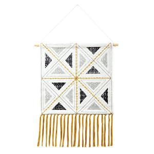 Dynamic Diamond 21.5 in. x 33 in. Ivory / Black / Yellow / Gray Embroidered Woven Wall Hanging