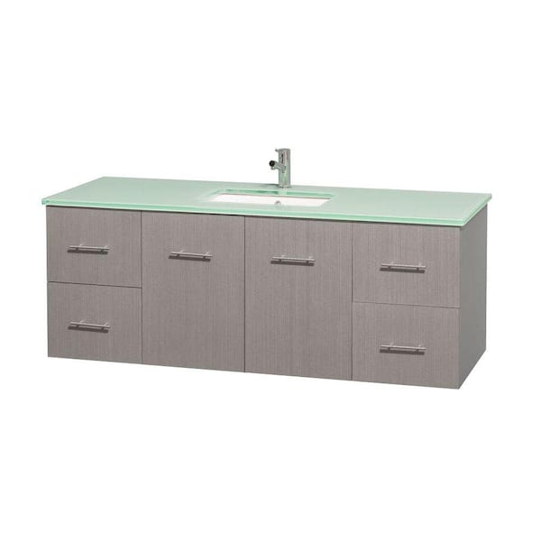 Wyndham Collection Centra 60 in. Vanity in Gray Oak with Glass Vanity Top in Green and Undermount Sink