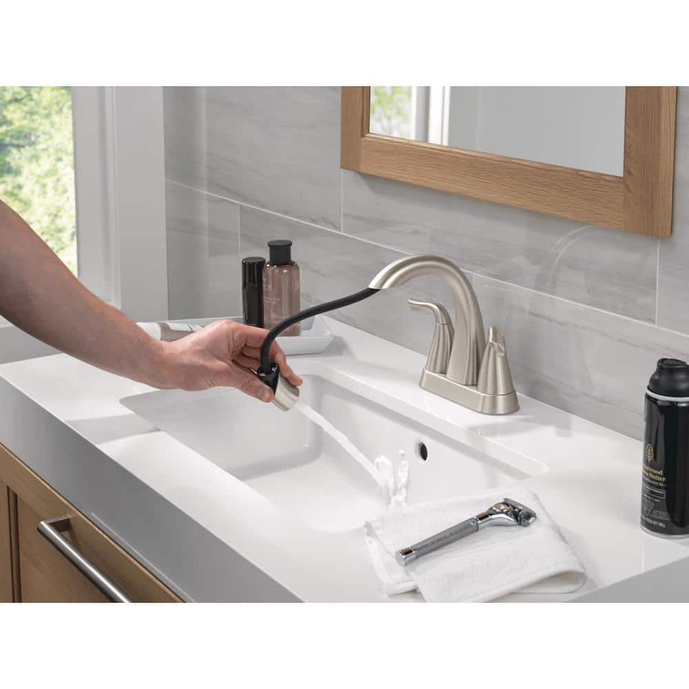 Brushed Nickel Two Handle Pull-Down Bathroom Faucet with Zinc Lever