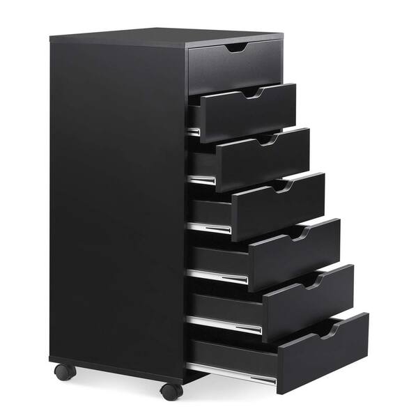 Aoibox 7-Drawers Black Storage Cabinet, Tall Chest of Drawers for Makeup, Closet, Bedroom 34.5 in. H x 18.9 in. x W 15.7 in. D