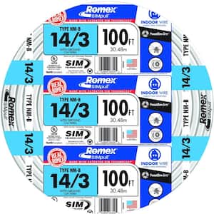 Southwire 28827423 100 14/2 with ground Romex brand SIMpull residential indoor electrical wire type NM-B White 28827428