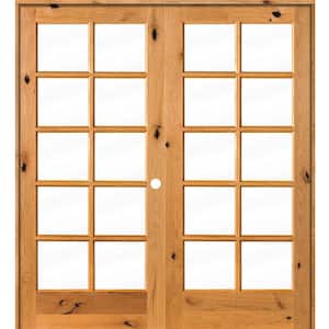 72 in. x 80 in. Knotty Alder Left-Handed 10-Lite Clear Glass Clear Stain Wood Double Prehung French Door