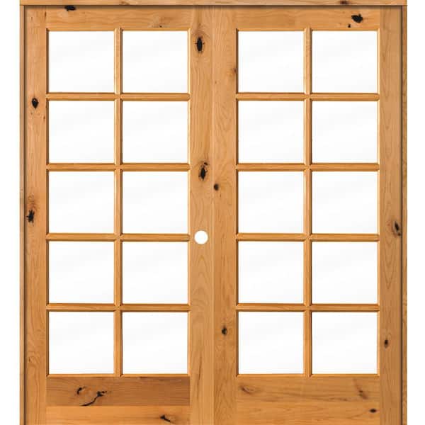 Krosswood Doors 72 in. x 80 in. Knotty Alder Left-Handed 10-Lite Clear Glass Clear Stain Wood Double Prehung French Door