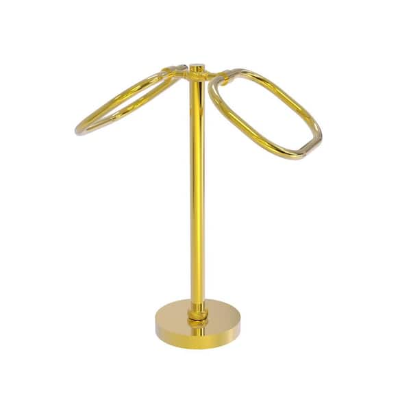 Allied Brass Freestanding 2-Ring Oval Towel Ring with Twisted Accents in Polished Brass