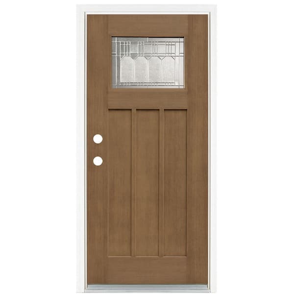 MP Doors 36 in. x 80 in. Medium Oak Right-Hand Inswing 1-Lite Vintage Classic Craftsman Stained Fiberglass Prehung Front Door
