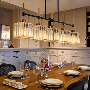 Orillia 5-Light Black and Gold Modern Contemporary Kitchen Island Pendant Light Linear Chandelier with Crystal Shades