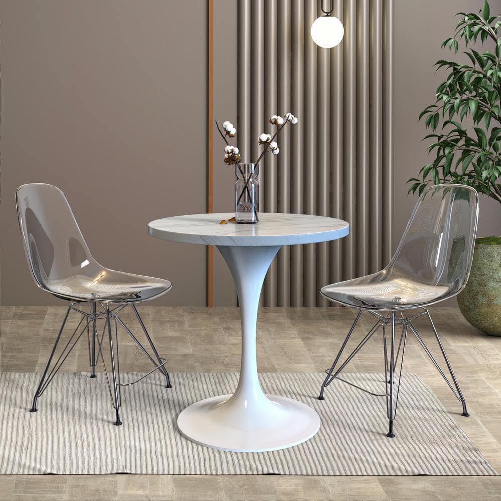 Leisuremod 27 in. Round Dining Table with a White Resin Tabletop Modern ...