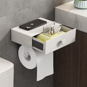 Adhesive Installation Wall Mount Bathroom Stainless Steel Toilet Paper Holder with Wipes Dispenser,Matte White
