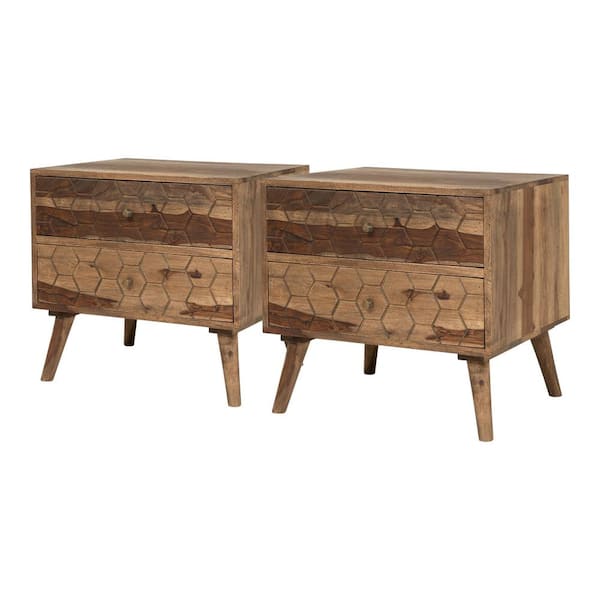 Furniture of America Pacome 2-Drawer Brown Nightstand (19.69 in. H X 21.65 in. W X 17.72 in. D) (Set of 2)