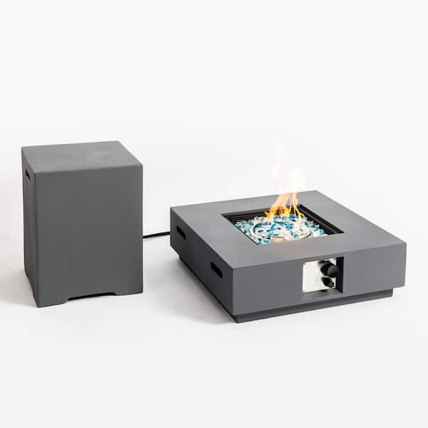 Willit Outdoor Concrete Fire Pit Table with Propane Tank Cover-Grey, Metal