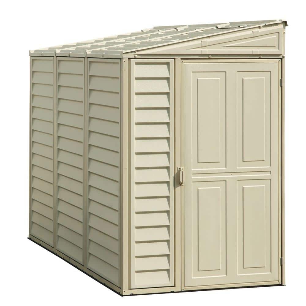Beige 4' x 8' Vinyl Lean-To Storage Shed with Shelving