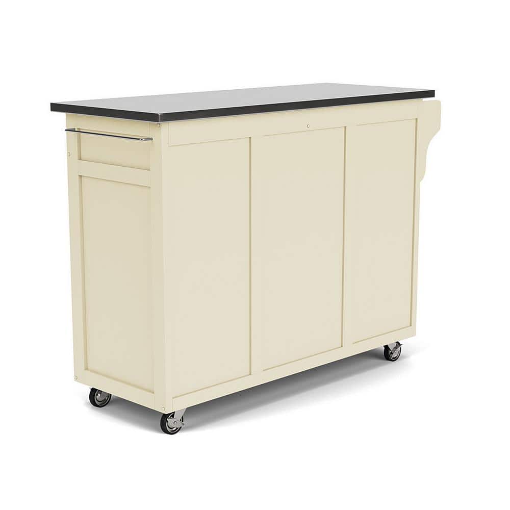 Off-White Stainless Steel Top Kitchen Cart with Storage
