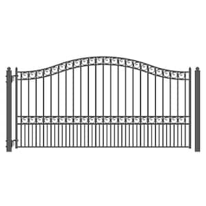 Paris Style 12 ft. x 6 ft. Black Steel Single Swing Driveway Fence Gate