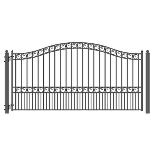 Paris Style 14 ft. x 6 ft. Black Steel Metal Single Swing Driveway Fence Gate