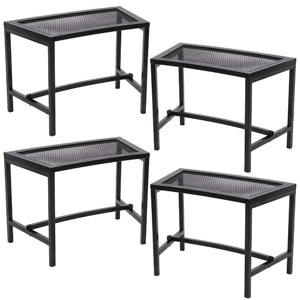 Sunnydaze Decor 23 in. x 16 in. Black Metal Mesh Fire Pit Outdoor Bench (Set of 4)
