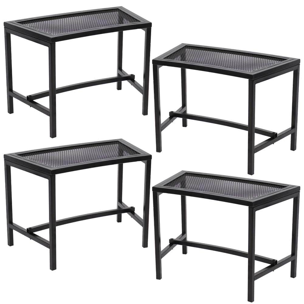 Curved Black Mesh Metal Outdoor Fire Pit Bench Set of 4