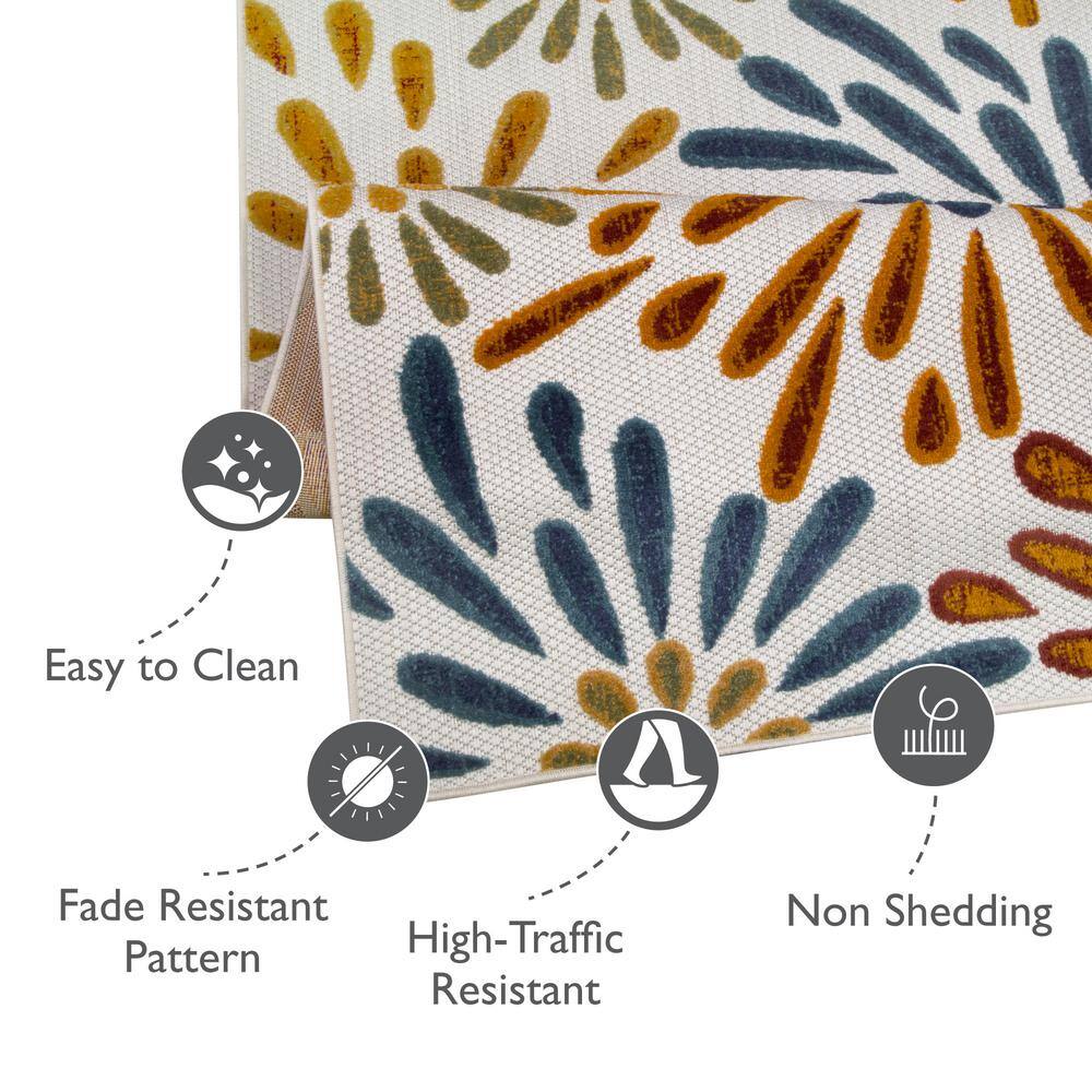 Blue and Gold Floral Indoor Outdoor Area Rug 4'x6'