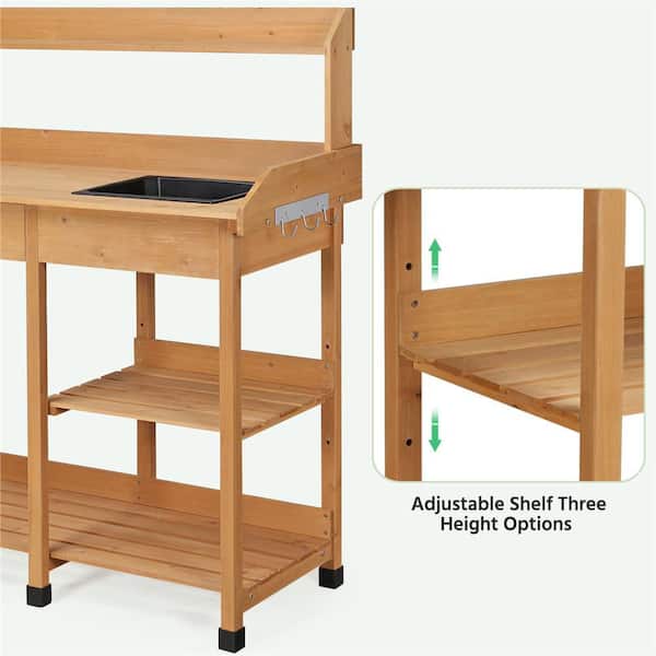 Yaheetech Outdoor Solid Wood Potting Bench with Drawer, Adjustable