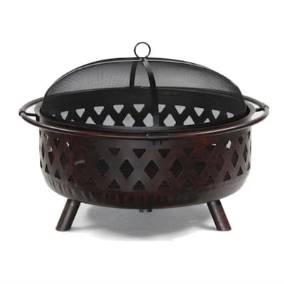 36 in. x 28 in. Round Wood and Coal Steel Fire Pit with Flame Retardant Lid